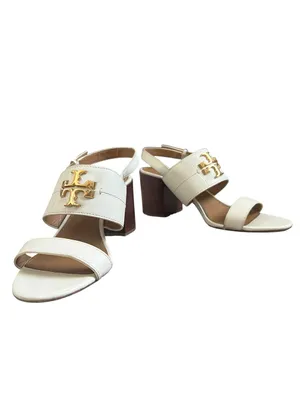 Tory Burch Women’s Eleanor White Leather Gold Metal Block Heel Sandals Size 9.5 thumbnail 13