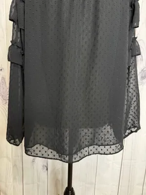 LOFT Black Ruffle Blouse Sz M Semi Sheer Long Sleeve Textured Polka Dots thumbnail 7