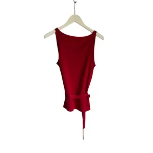 Ann Taylor Silk Blend Sweater Tank Medium Red Sleeveless Tie Waist Shell Top thumbnail 5