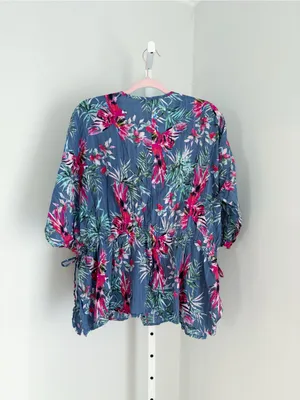 Haute Hippie Claire Kimono Size Small Tropical Floral Peasant Top Bird Print thumbnail 3