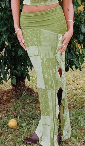 Princess Polly Patchwork Maxi Skirt Green thumbnail 1