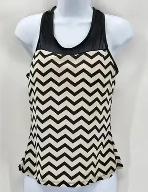 Black White Tankini Padded Bra Swim Suit Swimwear Mesh Top Large‎ thumbnail 1