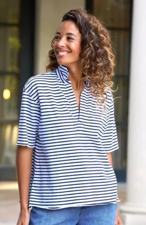 Frank & Eileen Patty Popover Henley Navy French Stripe Size L thumbnail 1