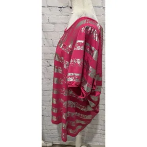 Chelsea & Theodore pink top with a silver distressed horizontal stripes 2X thumbnail 2