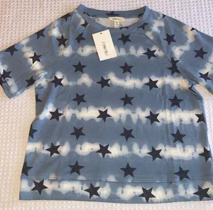 NEW! COMO BLU Loungewear Pajama Set Short Sleeve Top Joggers Sweats Blue Stars M thumbnail 4