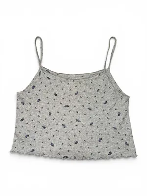Aerie Pointelle Ribbed Floral Cami Tank Top Gray Blue Ditsy Print Lettuce Hem L thumbnail 2