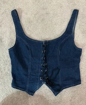 SHEIN Dark Blue Denim Lace-Up Crop Tank thumbnail 1