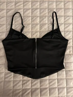 Women’s Black Satin Corset Crop Top Size M thumbnail 2