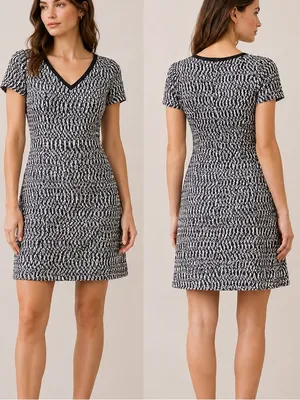 Tory Burch Marbled Tweed Preppy Academia V-Neck Mini Dress thumbnail 2