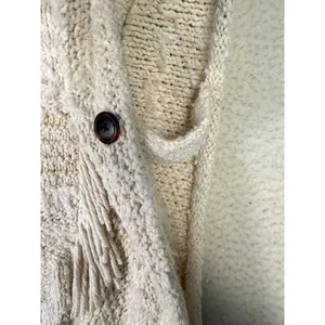 Anthropologie Fringed Boho‎ Poncho M/L Marilyn Cream Coverup Boho Side Buttons thumbnail 5