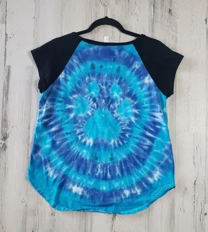 Over The Limit Blue Paw Print Tie Dye Raglan Short Sleeve T-Shirt Size XL thumbnail 6