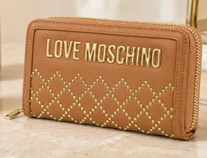 Love Moschino Tan Studded Zip-Around Wallet Gold Logo NWT thumbnail 1