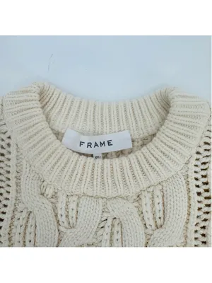 Frame Sofia Cable Knit Ruffle Sweater Beige XS thumbnail 5
