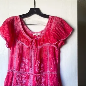 LoveShackFancy Dress Madeline Tie Dye‎ Silk Ribbon Swiss-Dot Bordeaux S FLAWED thumbnail 6