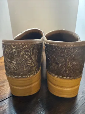 Dansko Metallic Gold Floral Embossed Clogs thumbnail 4