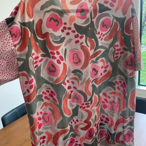 Abstract Painterly Floral Top Mixed Media Dotted Sleeve Maximalist XL Teacher thumbnail 6