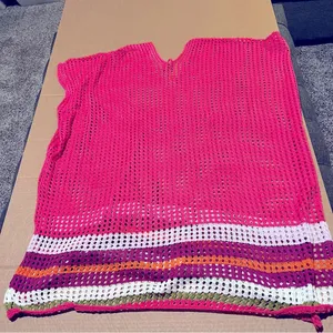 Moments Collection swimsuit cover knit net poncho pullover, sz M thumbnail 4