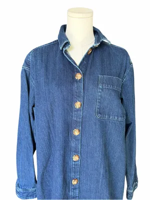Sézane - Sofie Denim Shirt Dress Dark Blue Oversized Button Front Sz S thumbnail 3