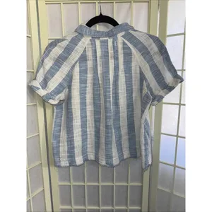 We the Free Classic Boho‎ Beach Gauze Cropped Fringe Striped Button Blouse Small thumbnail 4