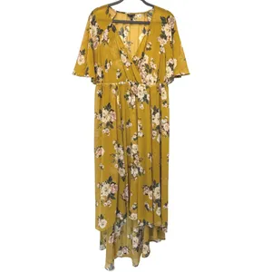 Torrid Floral Chiffon High Low Maxi Dress Flutter Sleeve Gold Size 1 1X No Slip thumbnail 5