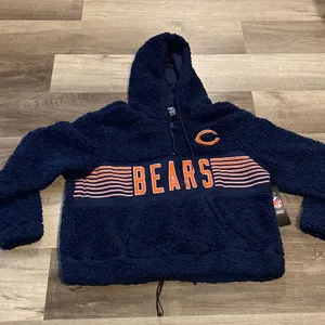 NFL New! Chicago Bears womens navy blue sherpa hoodie size L thumbnail 1