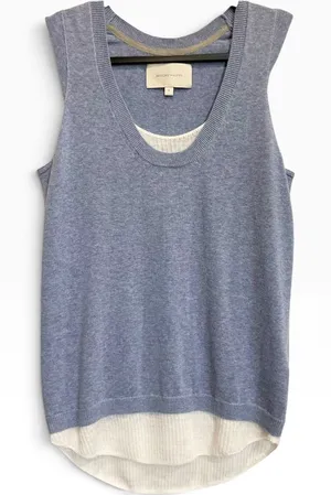 Brochu Walker Loreen Layered Linen‎ Cotton Tank Top Blue White XS $298 thumbnail 1