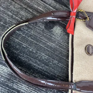 Coach Tan & Brown Wool Blend Striped North South Tote Bag thumbnail 9