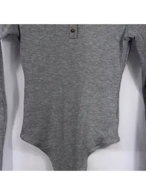 American Eagle Small Gray Ribbed Henley Bodysuit Long Sleeve thumbnail 3