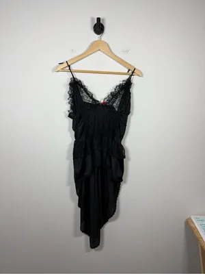 Vintage Stroke of Midnight Black Lace High Low Babydoll Lingerie Top Size L thumbnail 4