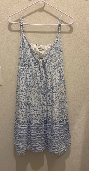 Hollister White and Light Blue Floral Cutout Mini Dress thumbnail 1