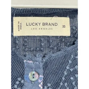 Lucky Brand Blue‎ Floral Sleeveless Button Down Mesh Yoke Top XS Relaxed Fit thumbnail 3