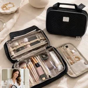 Bang Carsen Makeup & Jewelry Organizer Bag Black Quilted Travel roomy cute thumbnail 1
