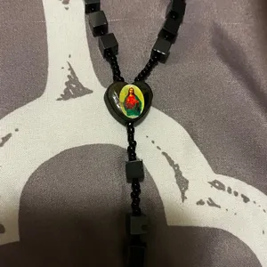 Black Beaded Rosary Necklace with Gold Cross thumbnail 3