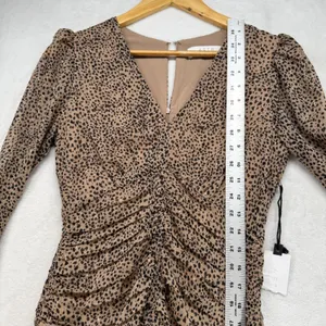 ASTR The Label Dottie Midi Dress Animal Print Ruched Long Sleeve XS‎ thumbnail 3