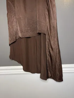 LPA Skirt Womens Medium Brown Satin Wrap Asymmetrical High Low Hem Long Lined thumbnail 3