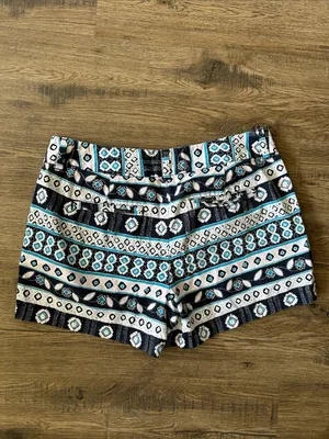 LOFT|Navy, White & Teal Patterned Shorts sz 8 thumbnail 4