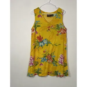 Indian Tropical Fashion Yellow Floral Beaded Sequin Rayon Sundress V-Neck M thumbnail 12
