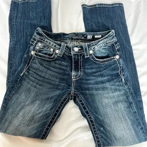 Miss Me Dark Boot Cut Jeans with Floral Pocket thumbnail 2