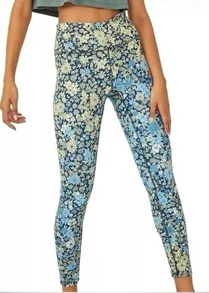 Free People Movement Lose Control Floral‎ Wrap Waist Leggings Blue Small Boho thumbnail 1