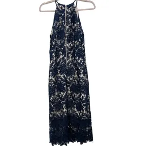 Keepsake Blue True Love Lace Midi Sleeveless Cocktail Dress Medium‎ thumbnail 3