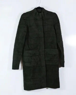 J. McLaughlin Faux Vegan Fur Collared Snap Button Jacket Coat Green XS thumbnail 1