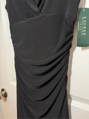 Ralph Lauren Black Draped Ruched Sheath Midi Dress Wedding Guest Date Night thumbnail 5