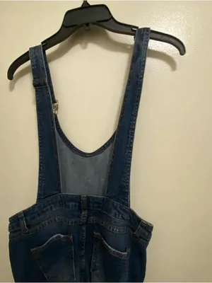 I&M Jeans Womens Dark Blue Wash Denim Overalls Pants S Small 29” Distressed thumbnail 7
