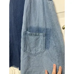 H&M Blue Patchwork Denim Overall Mini Dress 4 Pocket Mixed Media Distressed thumbnail 4