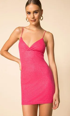 NEW Sydney Sparkle Glitter Bodycon Mini Dress Party Pink thumbnail 1