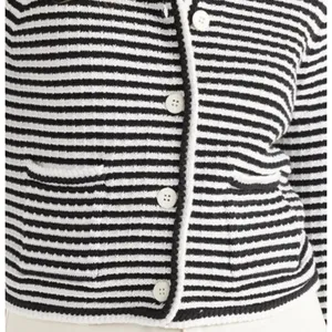 Free Assembly Womens Cardigan Size XS Black Stripe Crochet Trim Long Sleeve Soft thumbnail 6