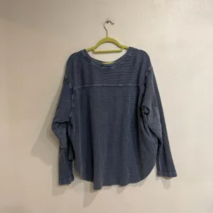 Free People FP One Blue Waffle Knit Thermal High Low Top Sz S thumbnail 9