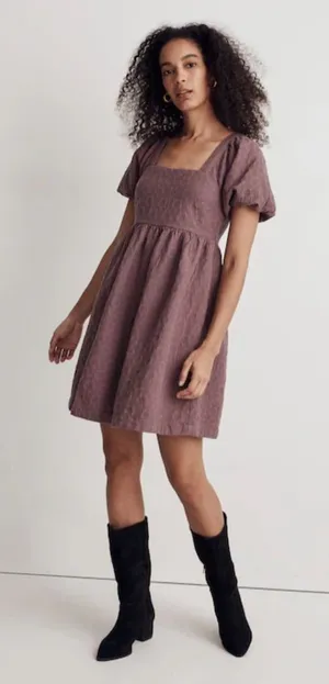 Madewell Floral Quilted Puff Sleeve Mini Dress Fig Size M thumbnail 1