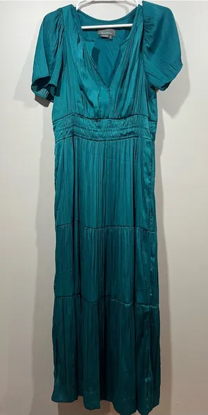Anthropologie The Somerset Teal V-Neck Tiered Maxi Dress Medium thumbnail 1