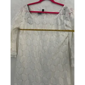 Muse White Lace Ruffle‎ Bell Sleeve Shift Dress Womens Size 8 Bridal Graduation thumbnail 6